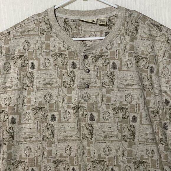 Fieldmaster Mens Short Sleeve Henley Fish Pattern Shirt Beige 2XL 5 FOR $25 💵 - Picture 2 of 7